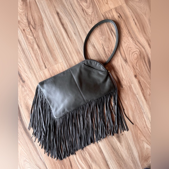 HOBO Handbags - HOBO Gray Leather Stevie Fringe Clutch